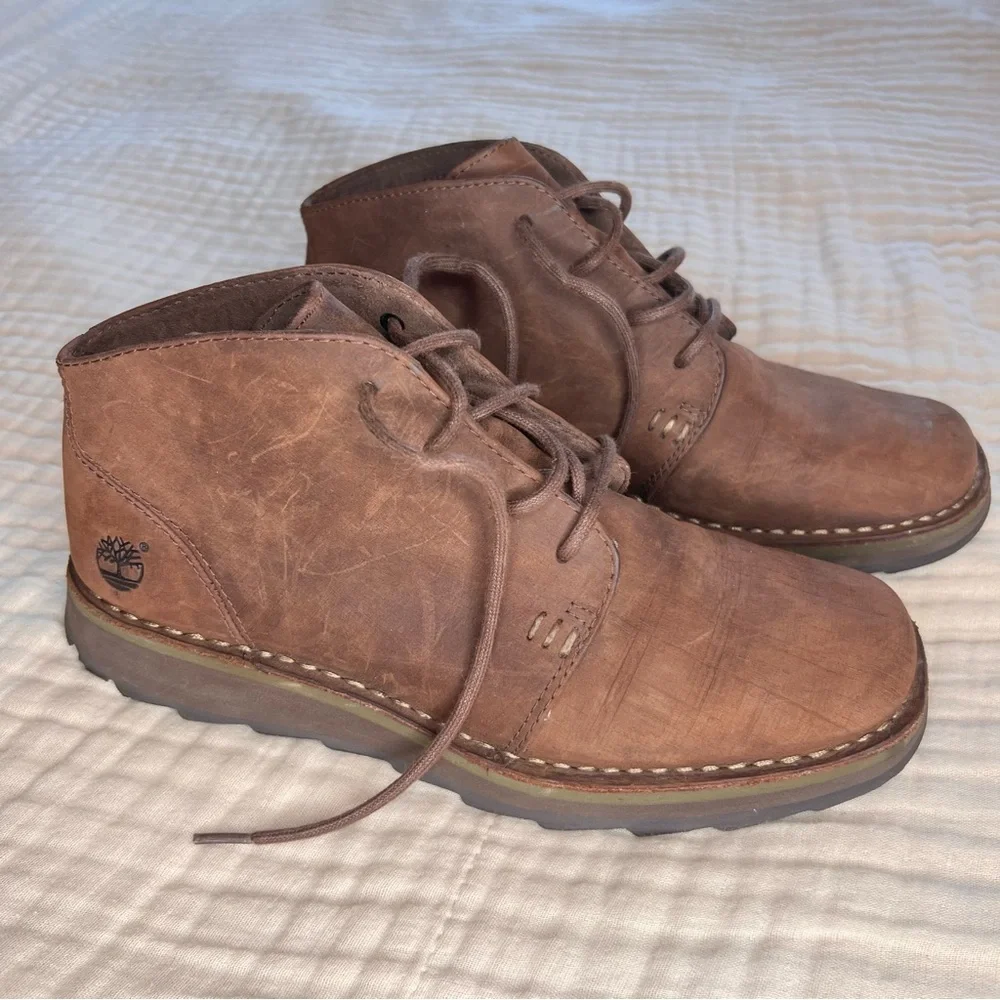 Timberland Chukka Everyday Wear Genuine Leather Laceup Brown Boots Men 8.5